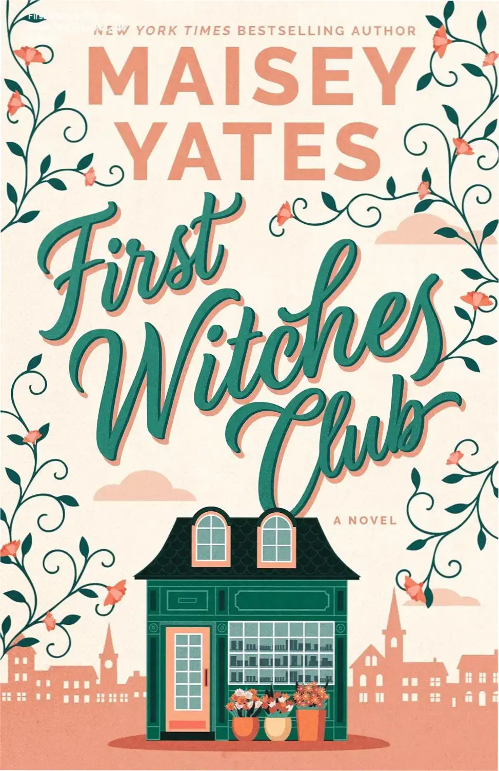 Cover image of First Witches Club novel featuring three women surrounded by magical symbols and apothecary items, with a mystical gradient background