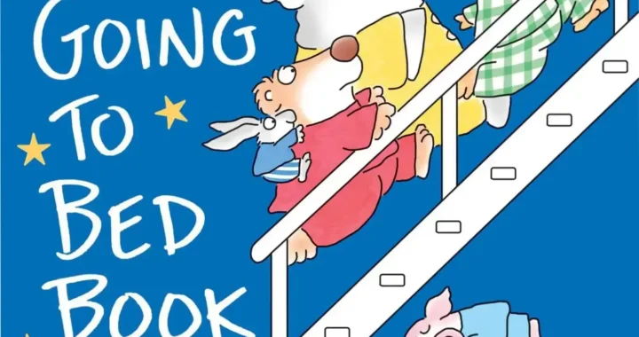 Capa do livro The Going To Bed Book de Sandra Boynton: animais lavando e escovando em um banheiro iluminado, com crianças e pais rindo no fundo