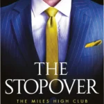 Cover image of The Stopover book showing a businesswoman and man in passionate embrace with airplane in background