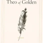 Capa do livro Theo of Golden com destaque para o título e arte minimalista de uma figura central cercada por paisagens urbanas douradas