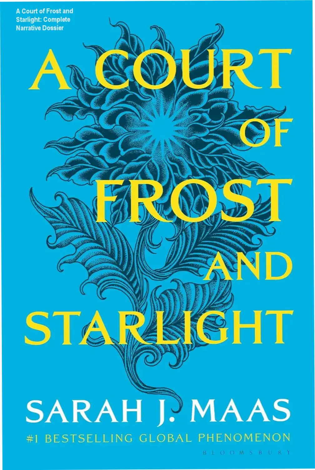 Book cover of A Court of Frost and Starlight by Sarah J. Maas focusing on the Winter Solstice theme