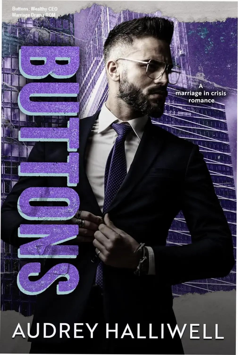 Book cover for 'Buttons: A Wealthy CEO Marriage-in-Crisis Romance' showing dramatic marital conflict