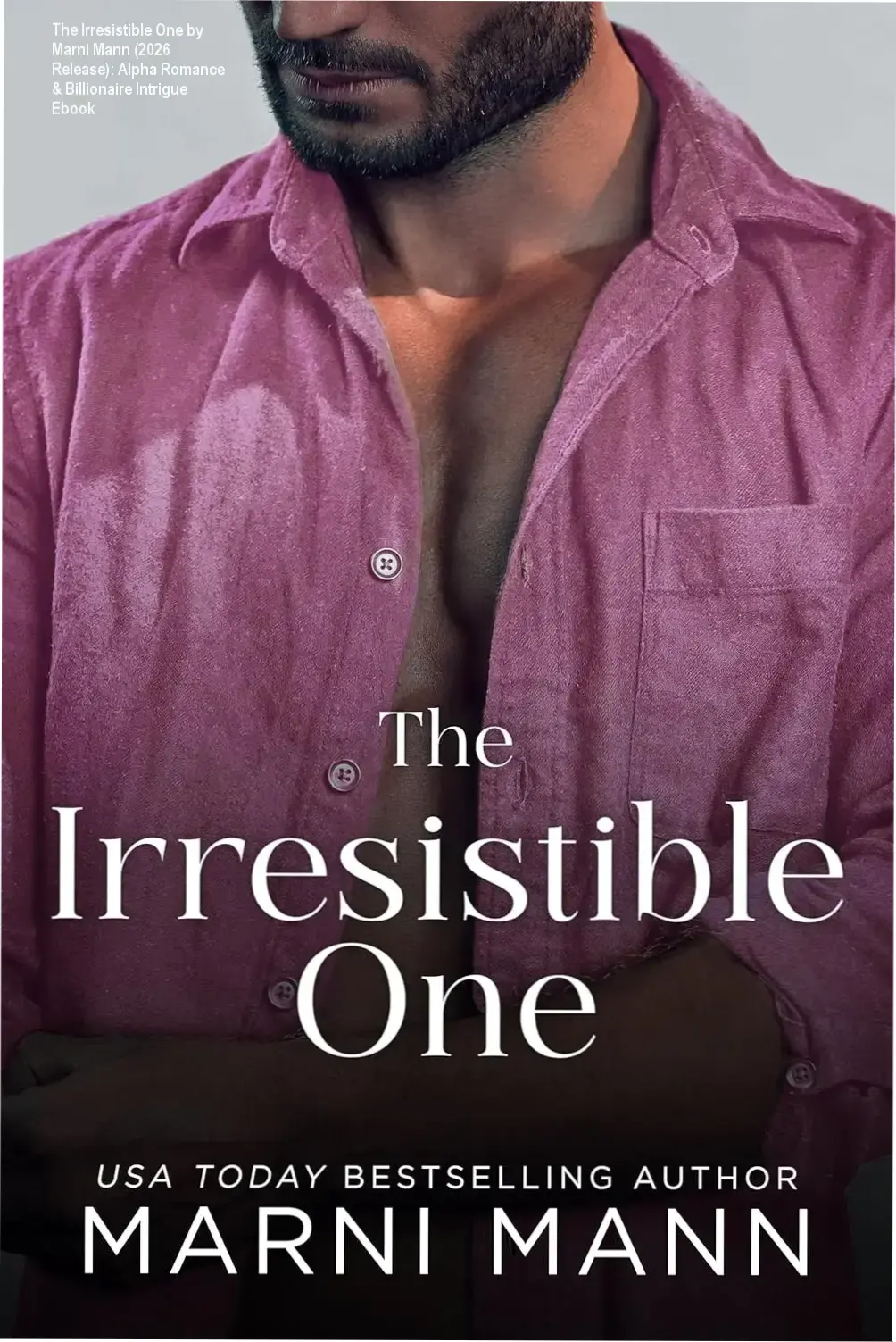 A crimson-dressed woman and brooding billionaire in passionate embrace, with book title overlay