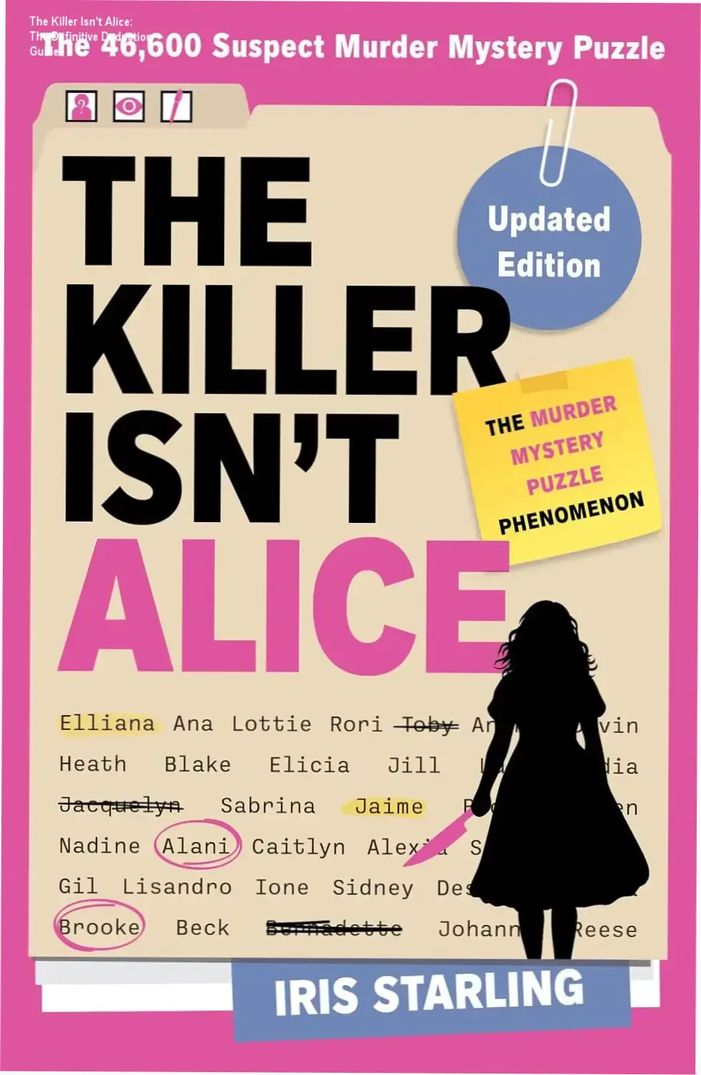 The Killer Isn't Alice murder mystery puzzle book by Iris Starling layout
