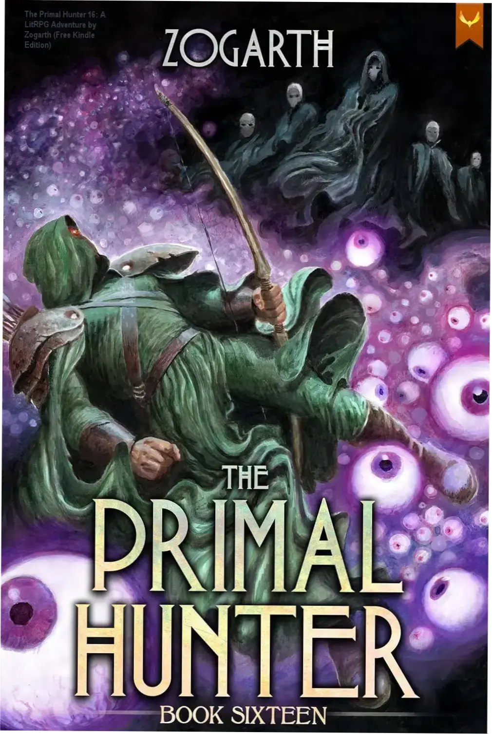 Digital cover artwork of The Primal Hunter 16 ebook featuring a fantasy warrior and cosmic goddess against a starry void backdrop