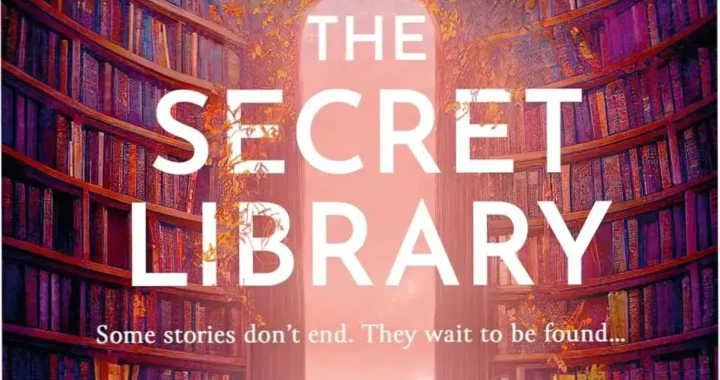 A glowing ebook reader displaying glowing snippets from The Secret Library novel