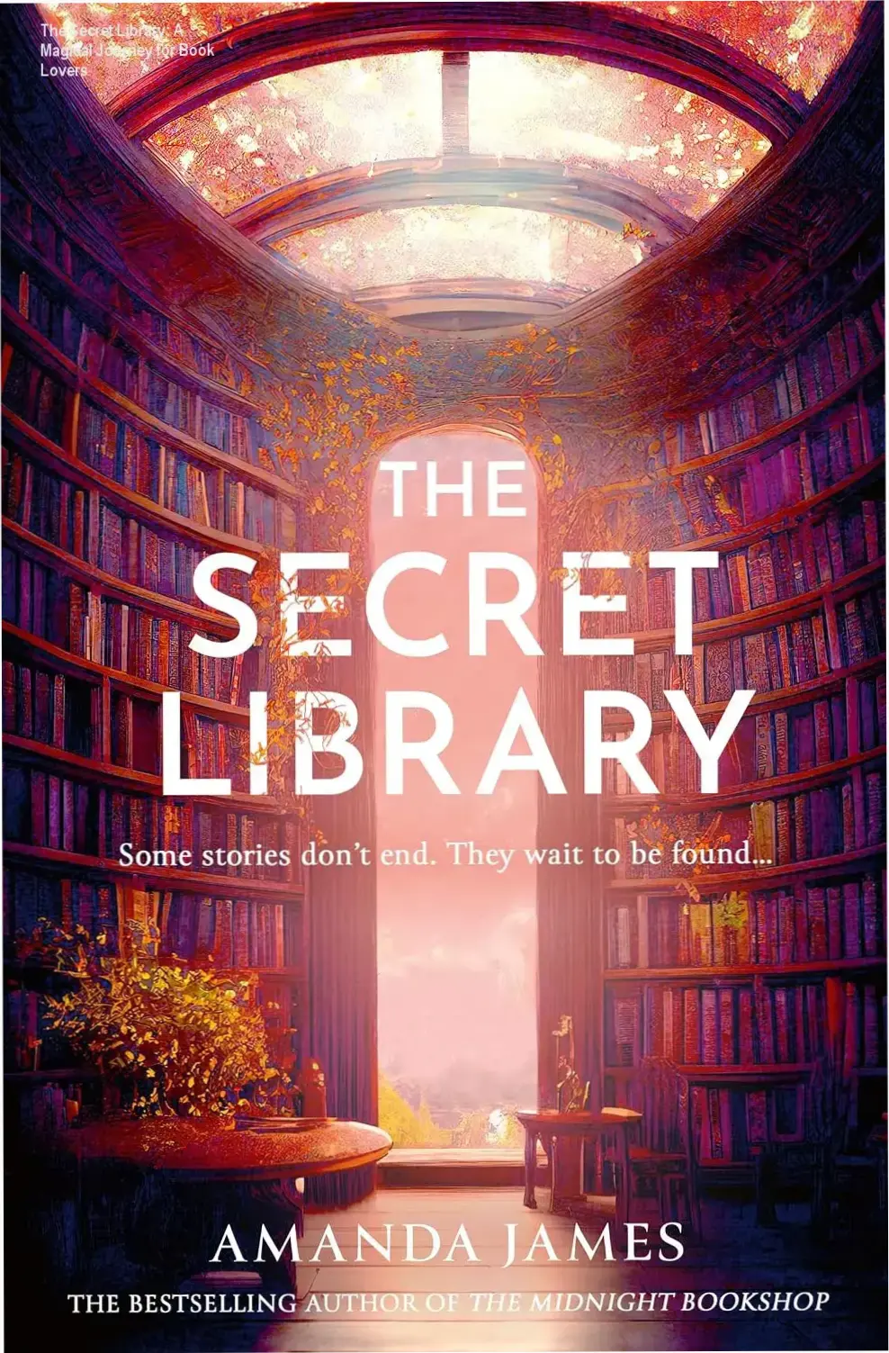 A glowing ebook reader displaying glowing snippets from The Secret Library novel
